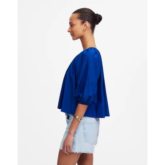 NWT Madewell Shirred Puff-Sleeve Top in Cotton-Silk Voile in Bright Sapphire XS - Picture 3 of 10
